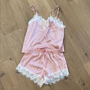 Pastel Pink Lace Trim Pajama Set